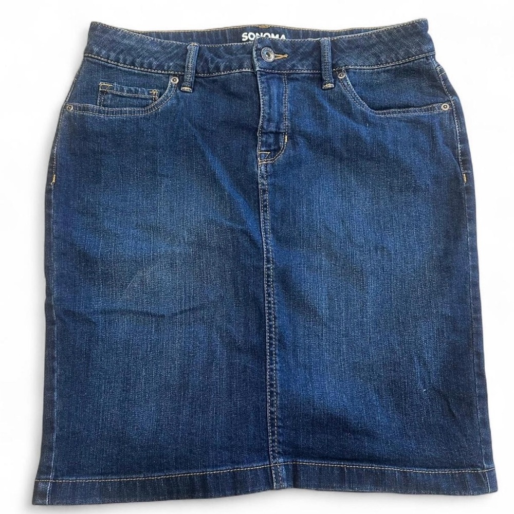 Sonoma Denim Skirt Sz 6 Side Slits Button Classic Modest Y2K Country Festival